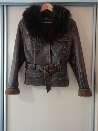 Шкіряна зимова куртка-дублянка, розмір 36-38, 499 грн