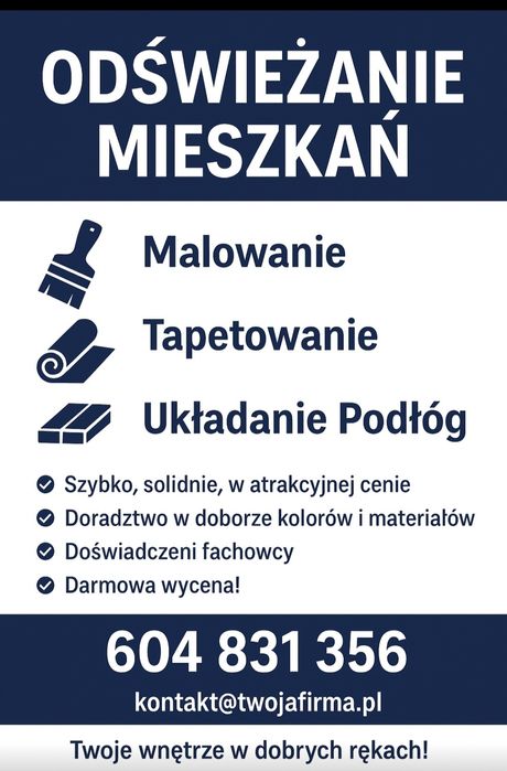Montaż podług  ,Malowanie , Tapetowanie