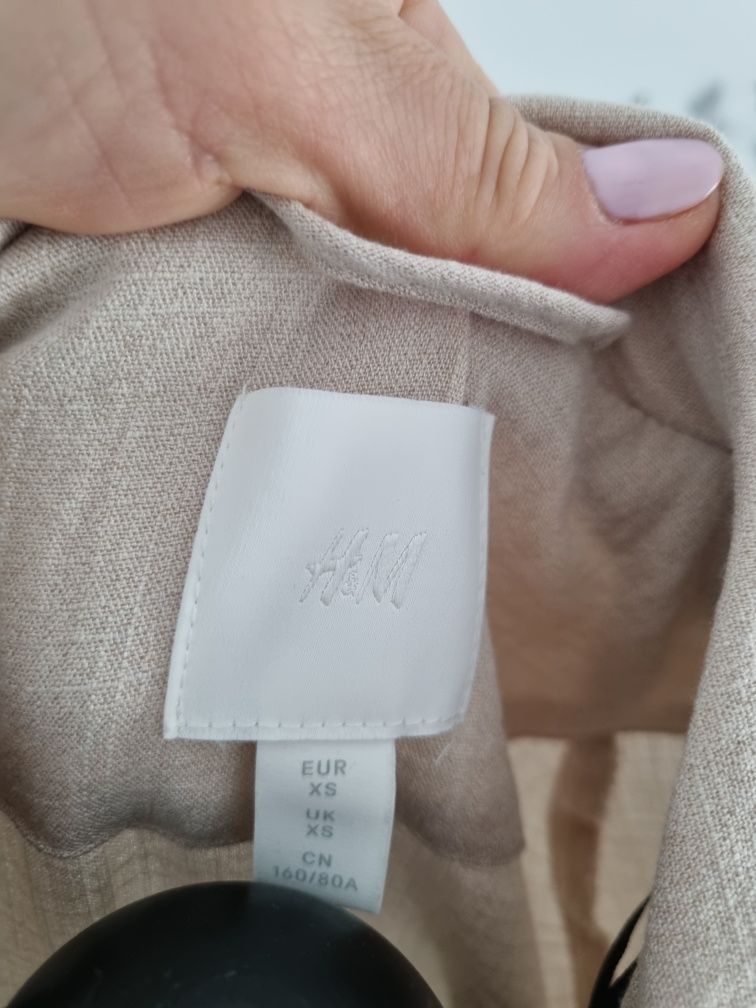 H&M klasyczny lekki trencz płaszcz beż śmietanka XS S len wiskoza