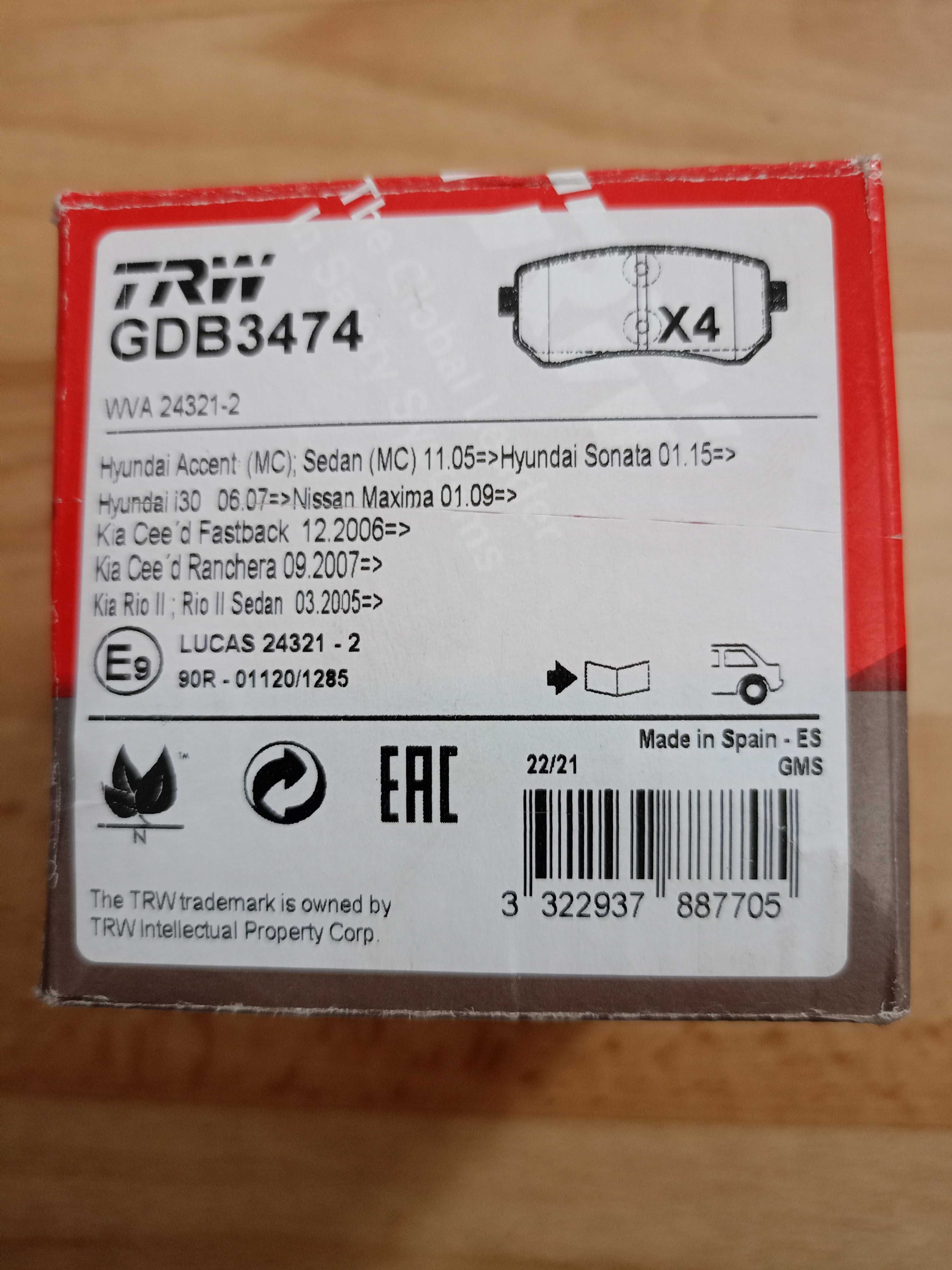Klocki hamulcowe TRW gdb3474