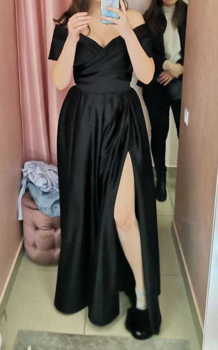 Випускна сукня, для високих дівчат, чорний колір, атлас