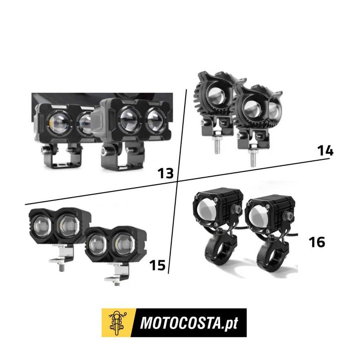Faróis Auxiliares LED - Bifocais, com Halo e Suportes - MOTOCOSTA