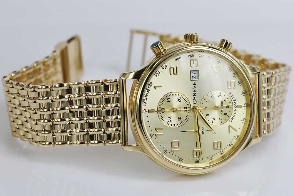 Złoty zegarek 14k 585 z bransoletą 88g męski Geneve mw005y&mbw013y W