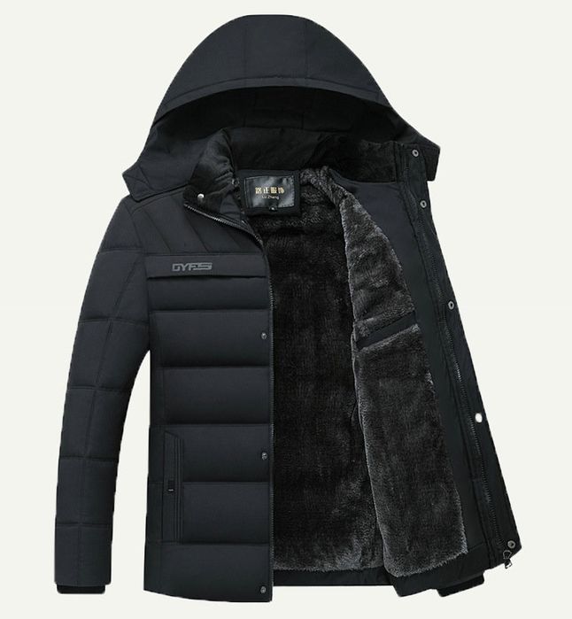 Czarna męska ocieplana kurtka ze stójką i odpinanym kapturem L/XL