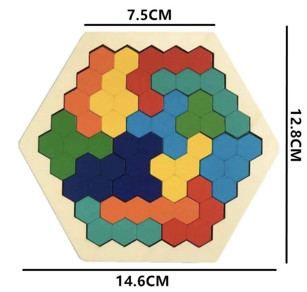 3D sześciokątne drewniane puzzle Tangram Test IQ gra nowa