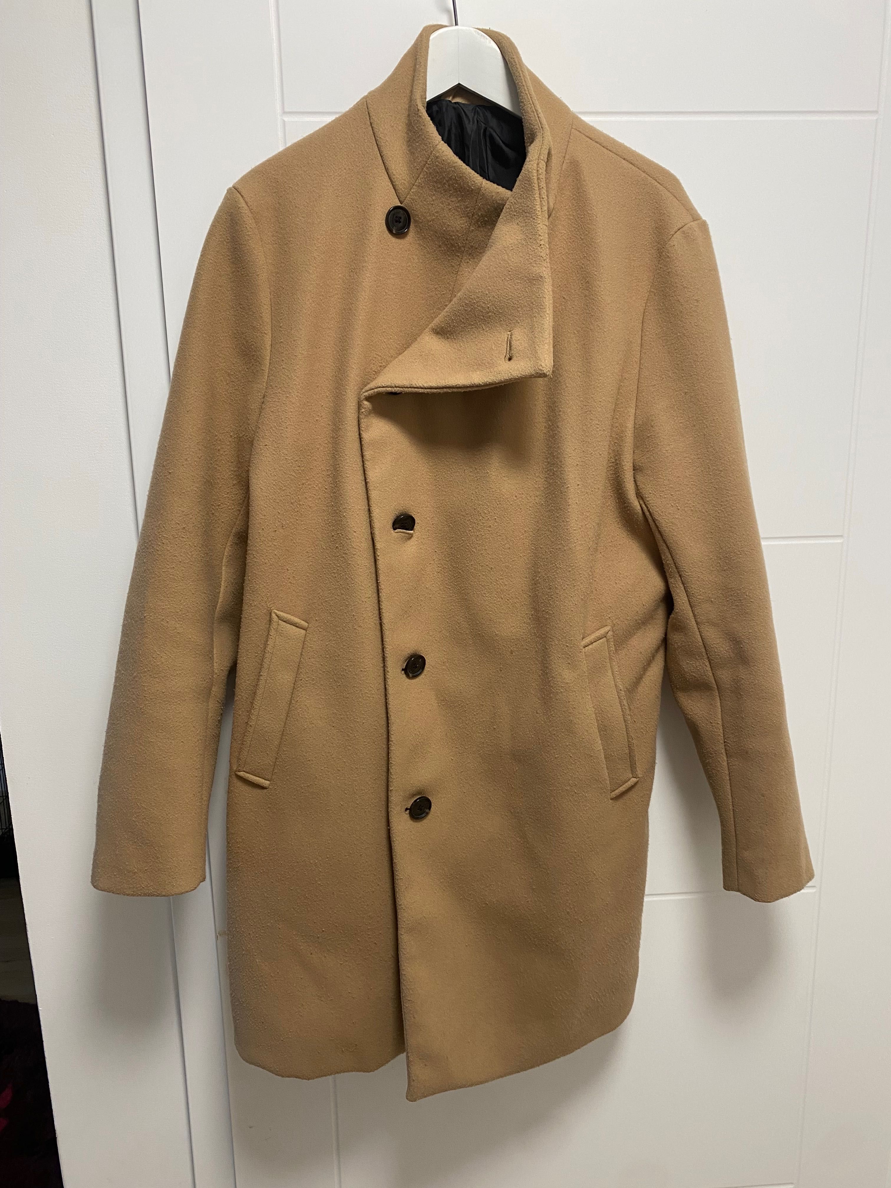 Bershka długi klasyczny płaszcz brązowy Kamel camel rozmiar L 40