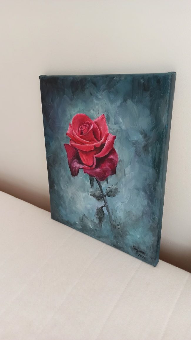 Obraz olejny Czerwona róża walentynki prezent