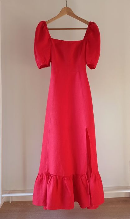 Czerwona lniana długa sukienka & Other Stories