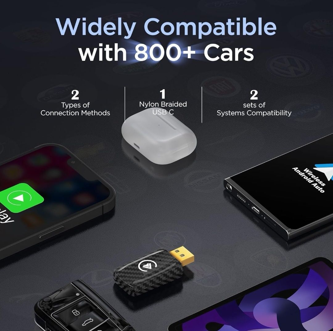 MSXTTLY Bezprzewodowy Adapter Android Auto i CarPlay 2 w 1