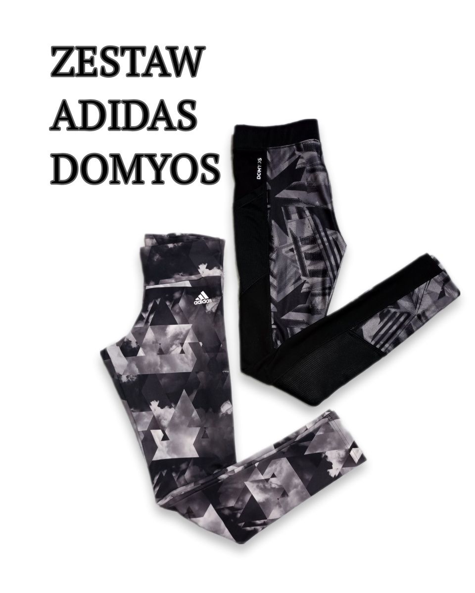 Zestaw Leginsy Sportowe Adidas i Domyos szare czarne wzorzyste