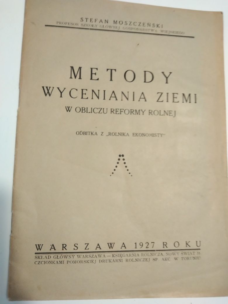 Stare Książki, S. Moszczeński, Metody Wyceniania Ziemi...1927