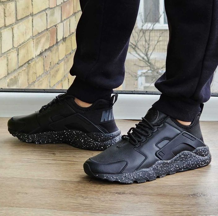 Мужские чёрные кроссовки Найк кожаные Найки Nike