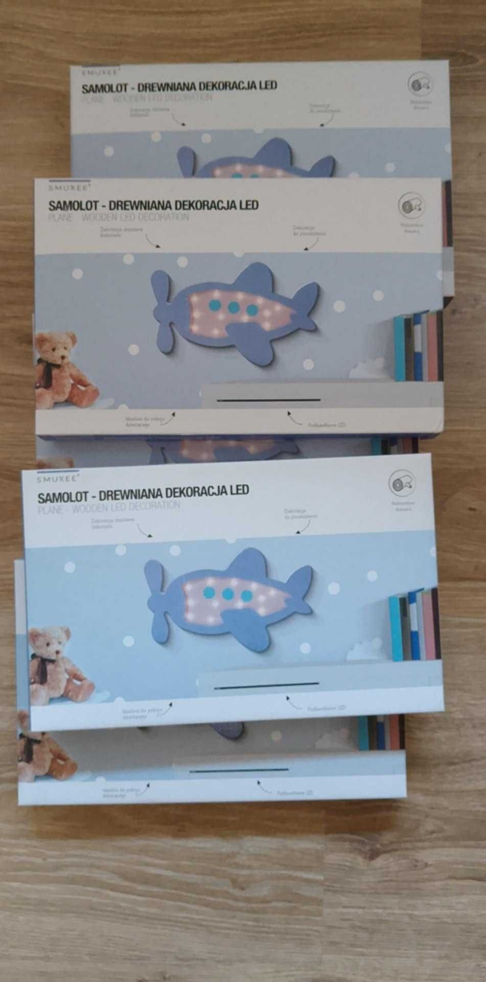 Drewniana Ozdoba Samolot lampka LED do pokoju dziecinnego zestaw 5 szt