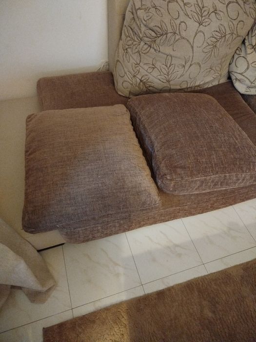 Sofá canto  pele e tecido