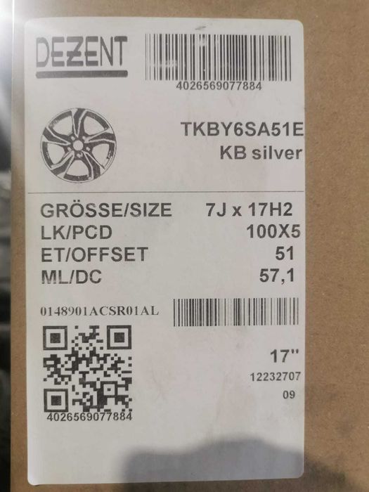 Alufelgi Dezent 7Jx17 VW Polo Seat Ibiza Skoda Fabia 5x100 ET51