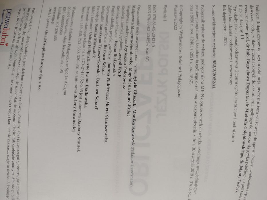 Podręcznik do j. polskiego 1 klasa