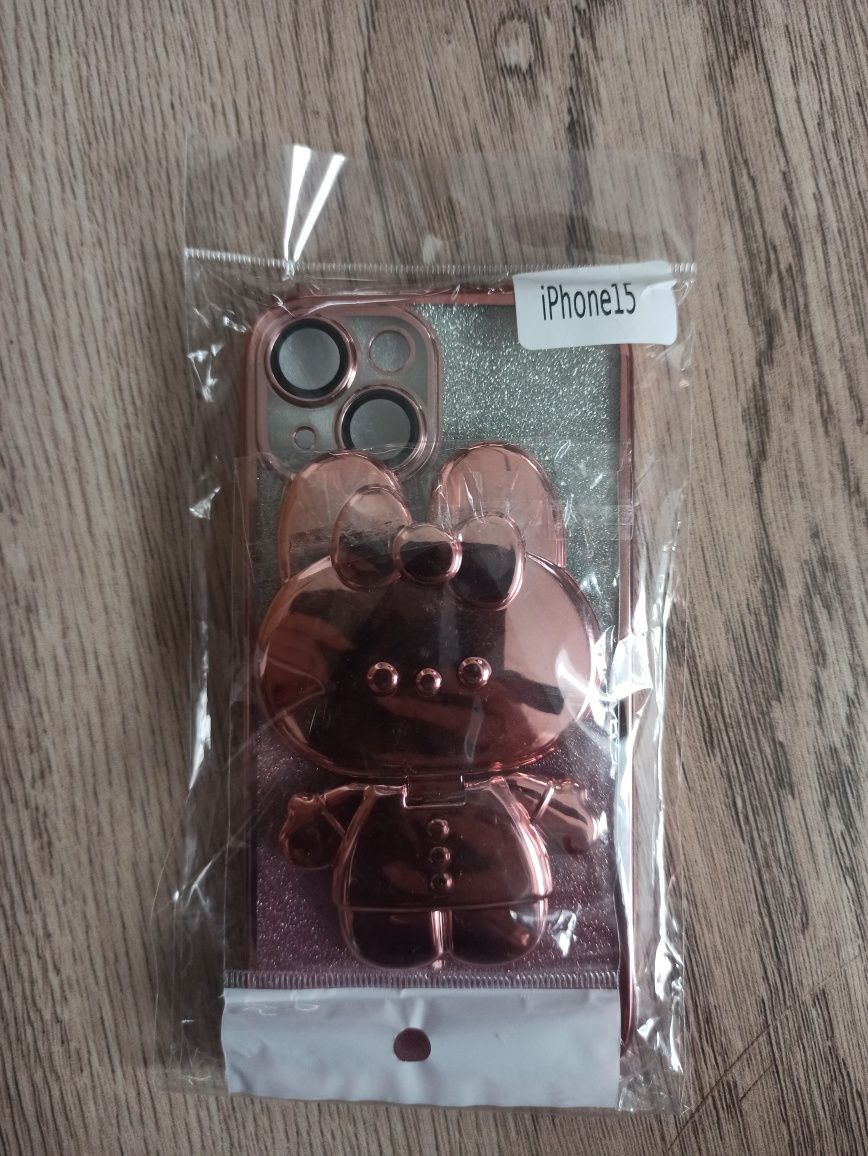Nowe Etui do iPhone 15 podstawka lusterko stojak królik rabbit