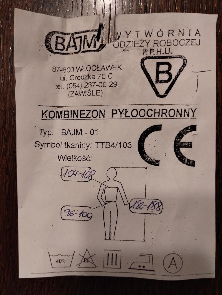 Kombinezon przeciwpyłowy piaskarski BAJM-01