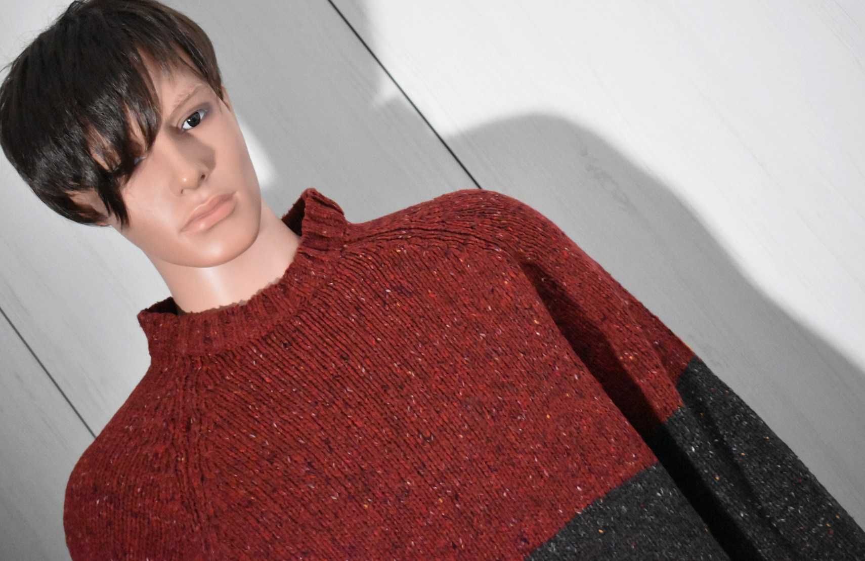 Sweter M L wełniany bordowy wełna 15% ciepły dzianinowy męski zimowy