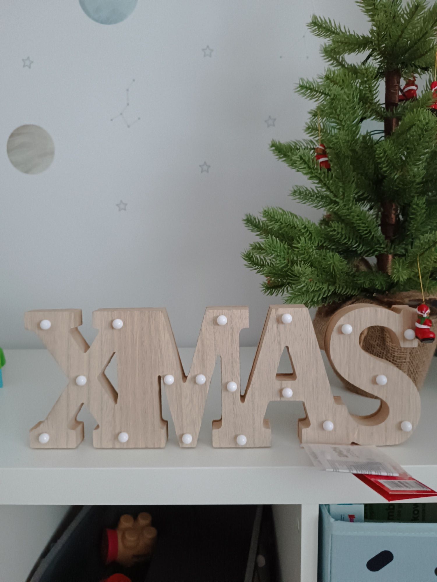 Ozdoba świąteczna drewniana LED napis