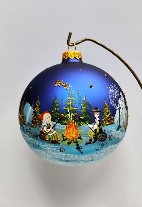 Szklane bombki choinkowe ręcznie malowane folk, łowicki ognisko kot