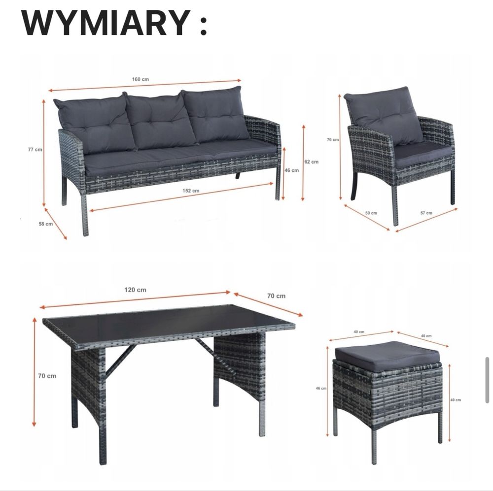 Meble ogrodowe technorattan SOFA fotele pufy stół  nowe