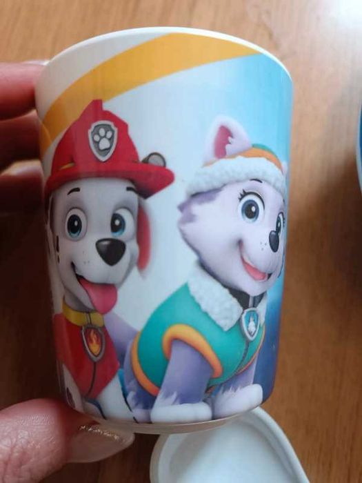 Conjunto copo, taça e colher em melamina da Patrulha Pata - NOVO