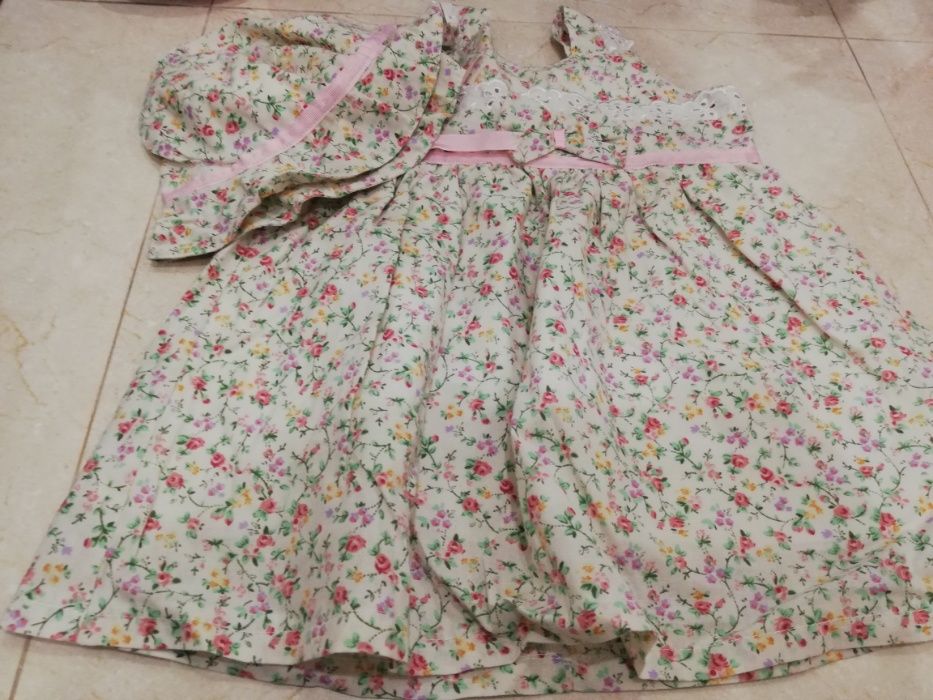 Conjunto vestido + chapéu novo tamanho 3-6 meses