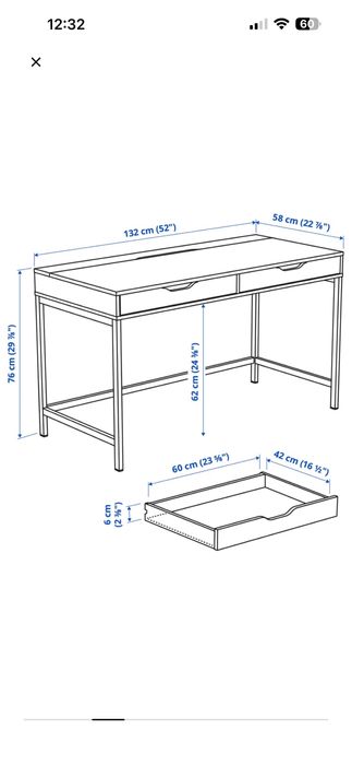 Biurko białe Alex, ikea, 132*58
