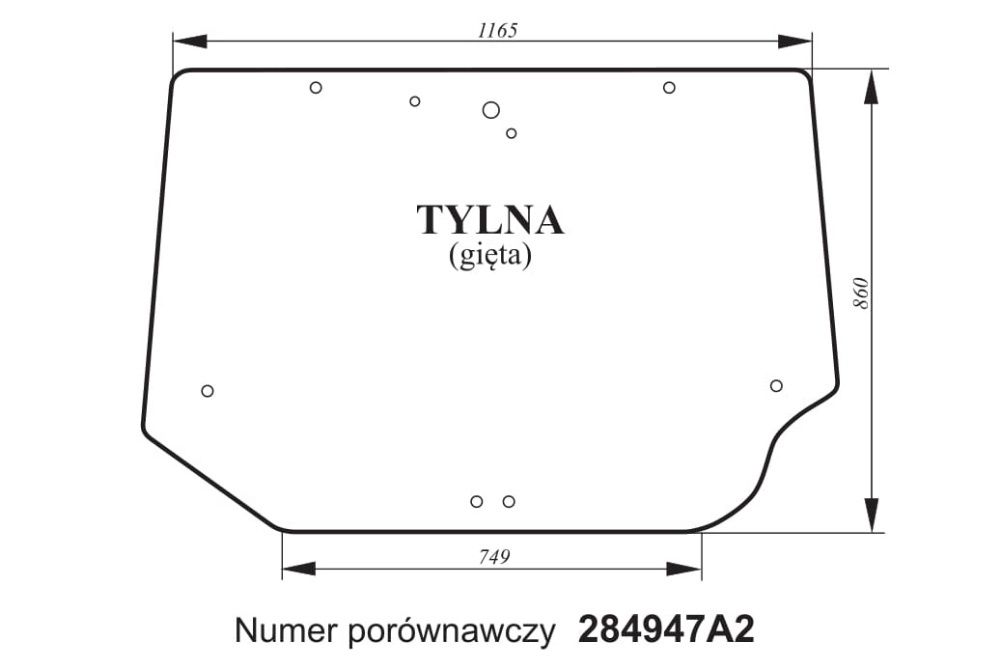 Szyba CASE tylna MX 100, 110, 120, 135, 150, 170 CX 50 ACX072i