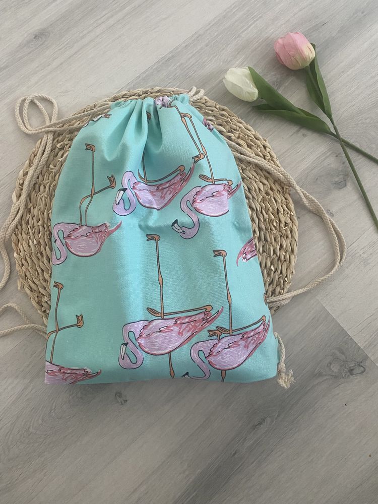 Nowy bawełniany worek plecak flamingi damski