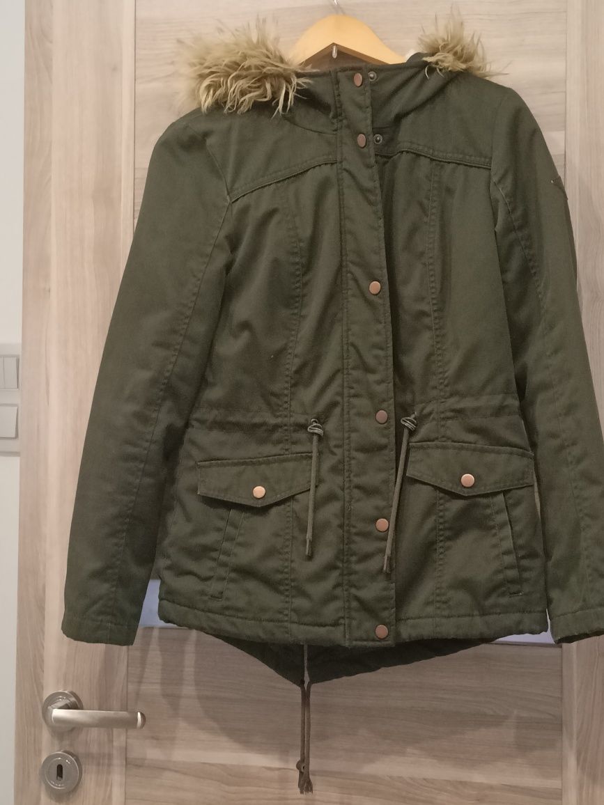 kurtka parka khaki z kapturem z futerkiem ONLY