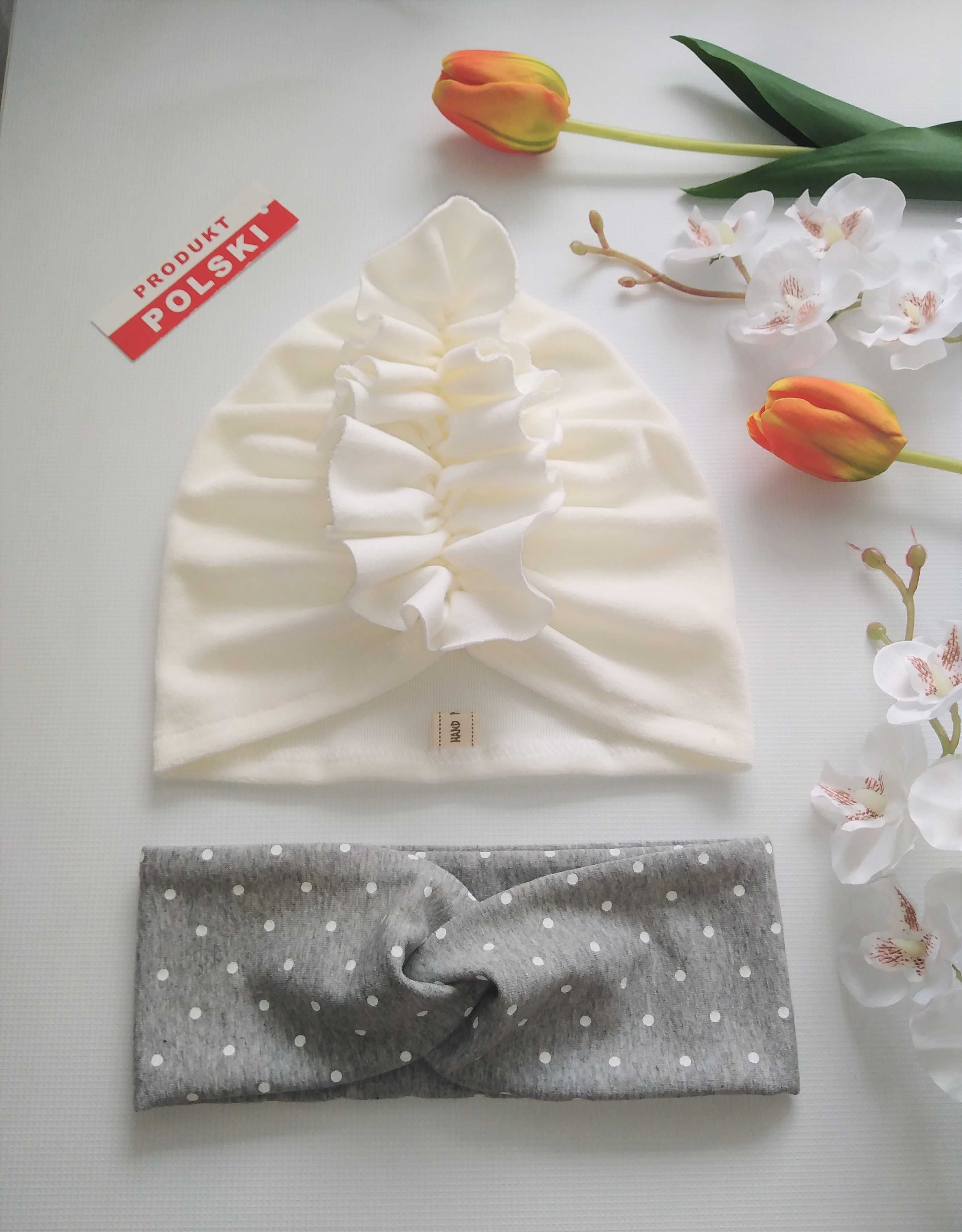 Czapka turban - dla dziewczynki + opaska na głowę - wiązana Pin up