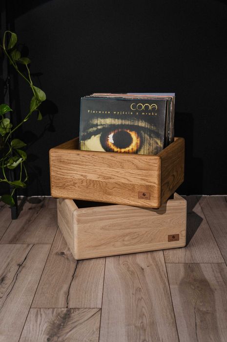 Stojak na płyty winylowe z drewna szafka rtv dębowa półka na tv