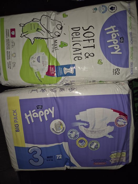 Pieluszki happy rozmiar 3 4, + bambiboo