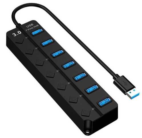 USB 3.0 концентратор на 7 портів Чорний USB-хаб HUB з вимикачами