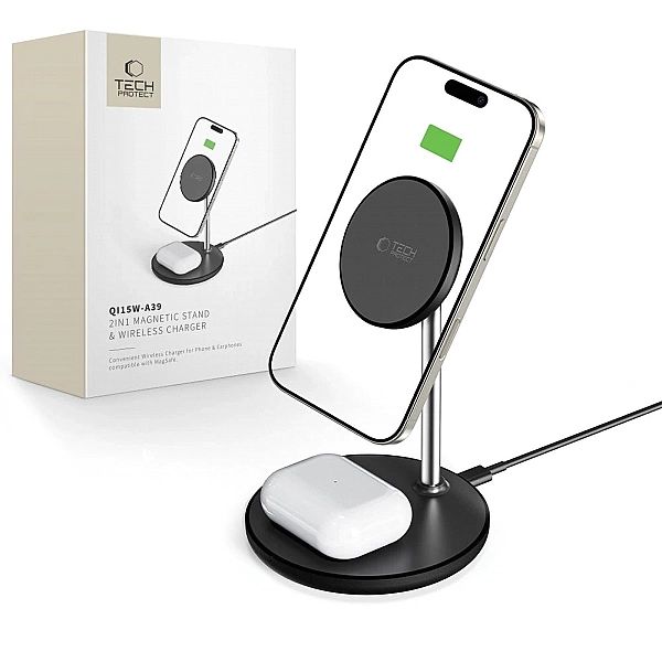 Stacja ładująca Tech-Protect QI15W-A39/2w1 MagSafe - czarna