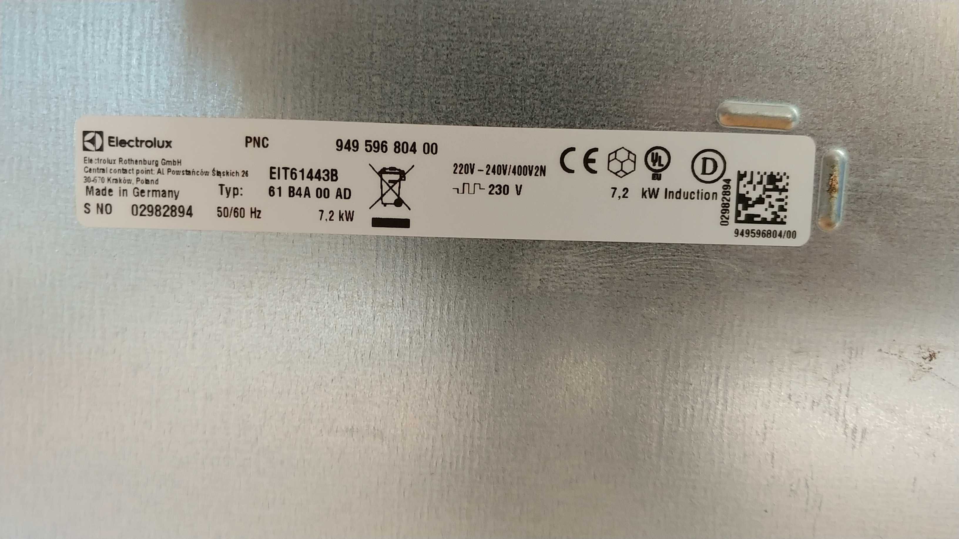Uszkodzona płyta indukcyjna Electrolux EIT61443B