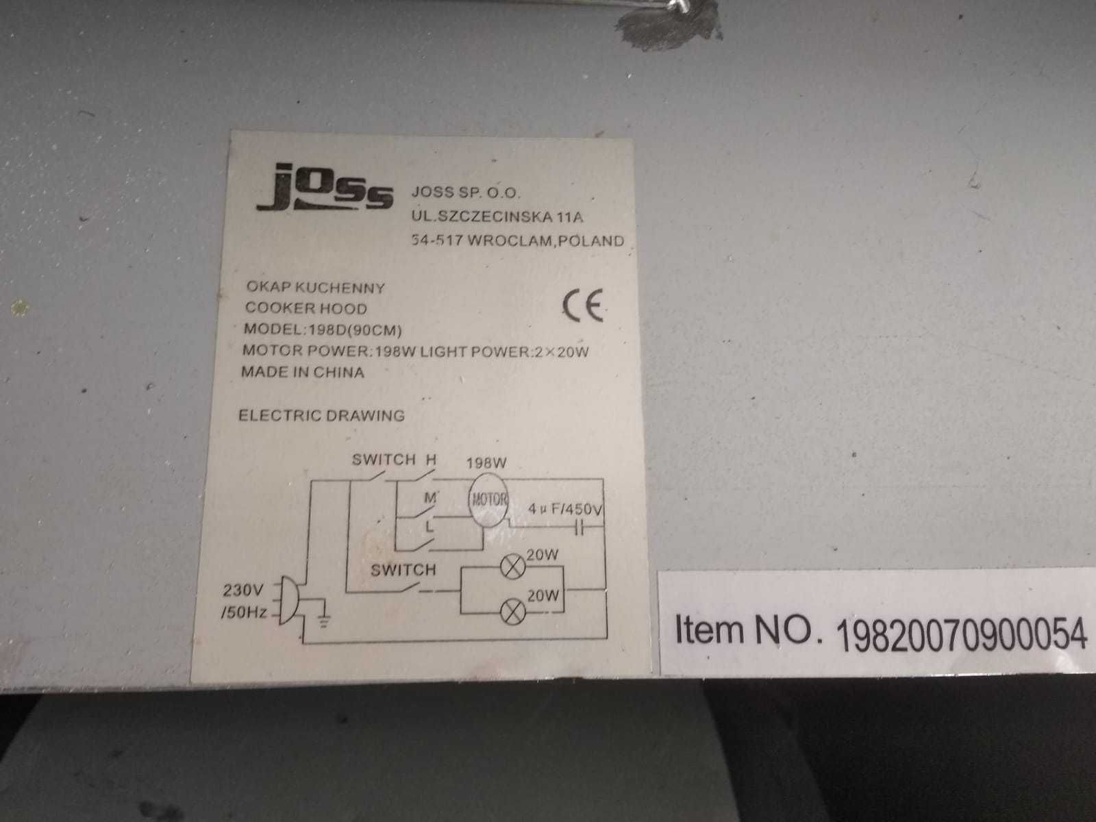 Okap 90 cm nierdzewny model 198D JOSS 198 W - lampy 2x20 W