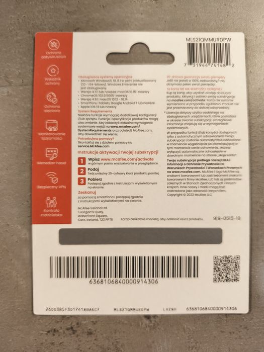 Antywirus Mcafee 1 rok bez limitu urządzeń