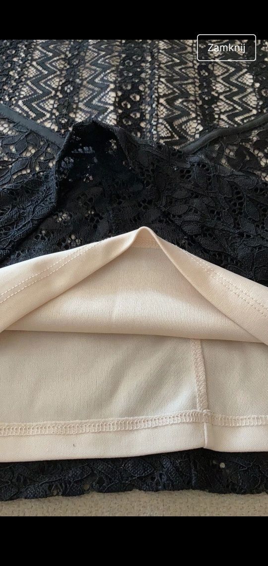 Czarna koronkowa sukienka Oasis s/m beżowa wesele chrzciny elegancka