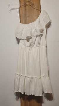Biała sukienka na jedno ramię mohito falbanka