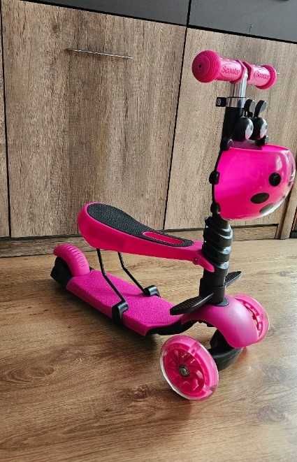 Hulajnoga balansowa trójkołowa różowa biedronka 3w1 dla dzieci