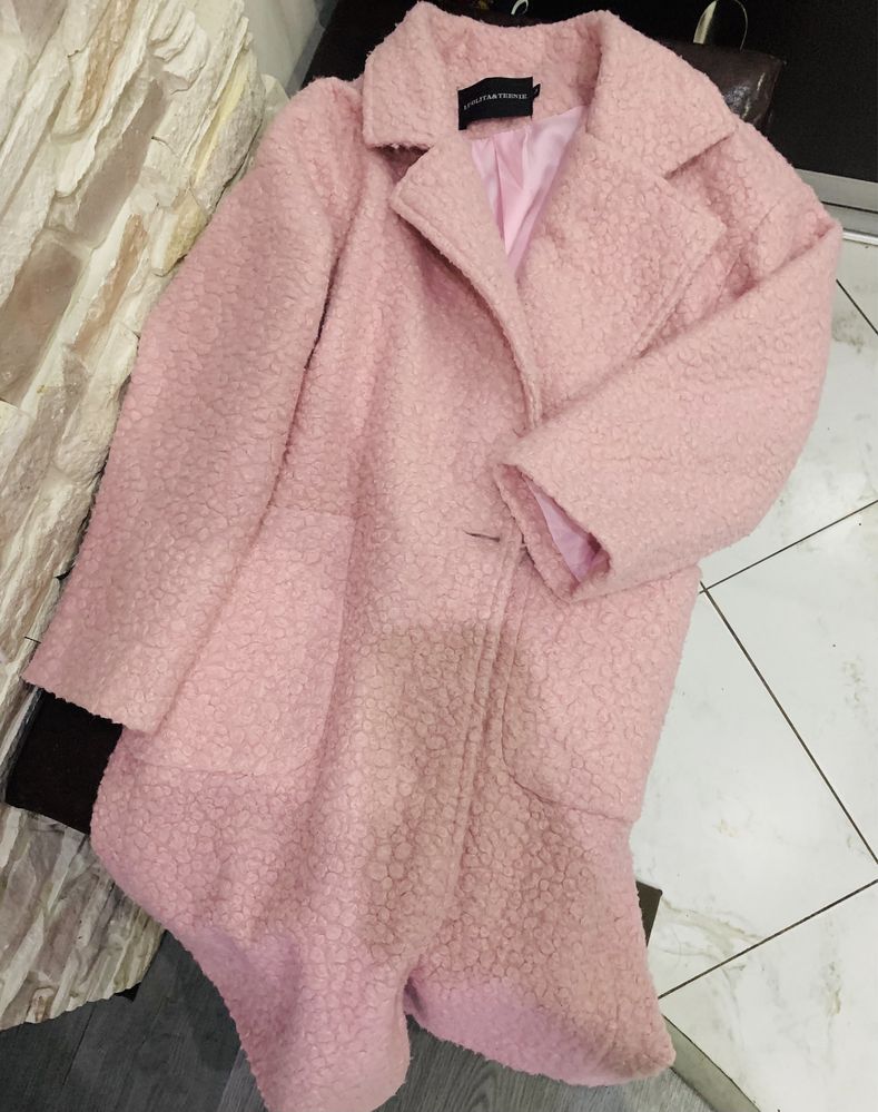 Пальто шуба барашек пудра розовое 44-46 размер