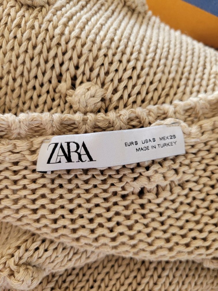 Beżowy lniany sweter oversize Zara