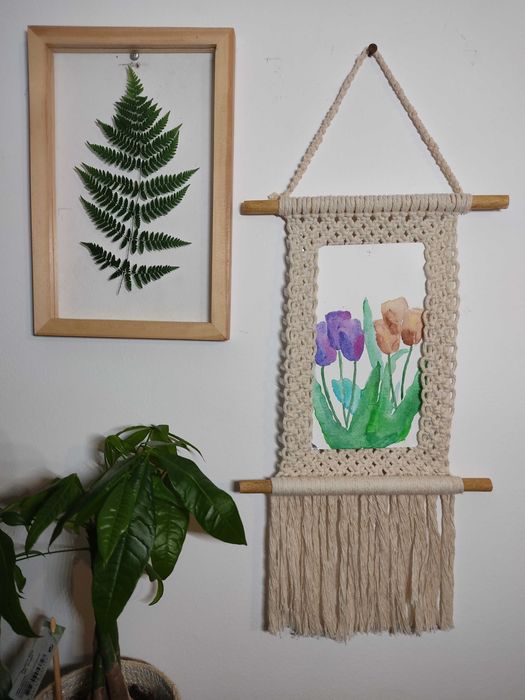 Moldura para fotos em macramé