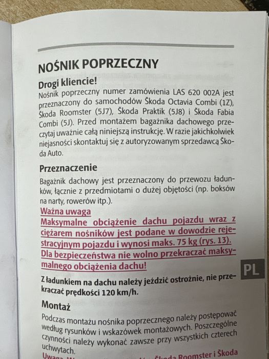 Belki/relingi bagażnik dachowy Skoda