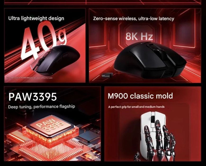 Нова ‼️ ігрова бездротова миша Delux M900Mini Pro чорна Сенсор PAW3395