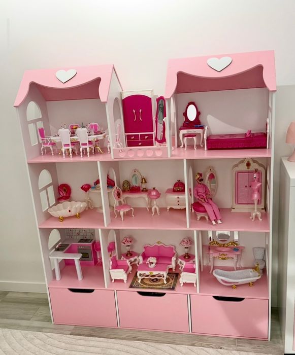 Як НОВИЙ Великий, рожевий, розкішний ляльковий будиночок для принцеси