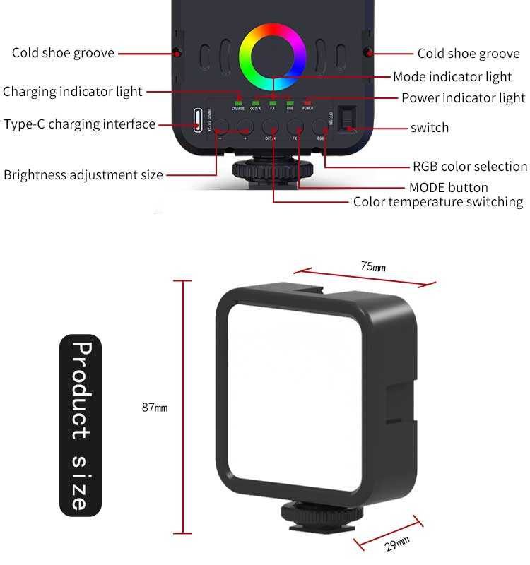 Lampa LED Desiontal W70 RGB do smartfona, aparatu, kamery, GoPro